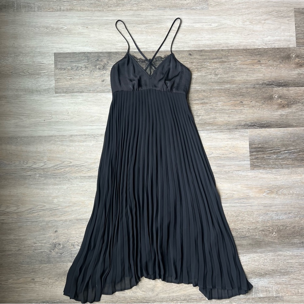 By Eloise pleated lace trim midi slip dress
